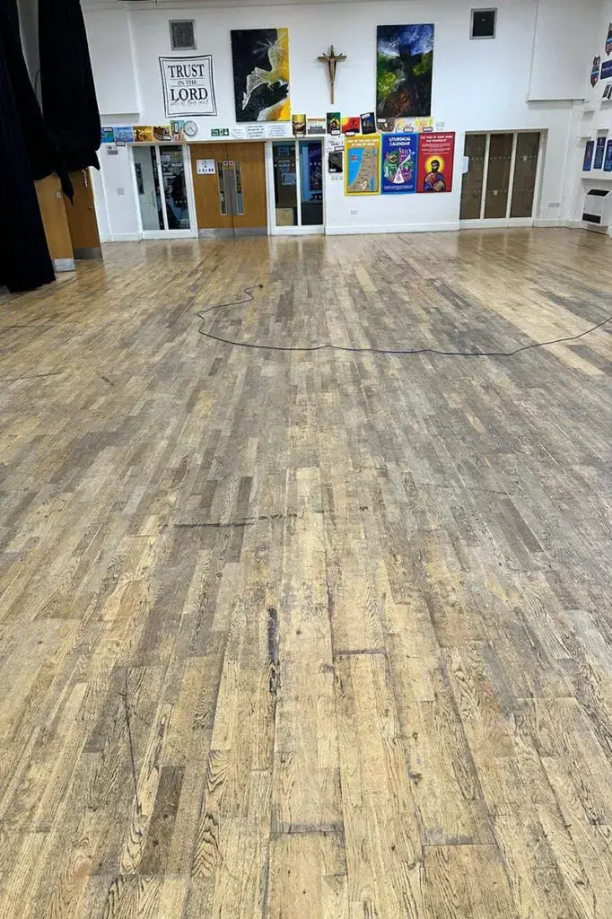 St Marys Primary School Hall Floor Before Floor Sanding | Floor Transformation